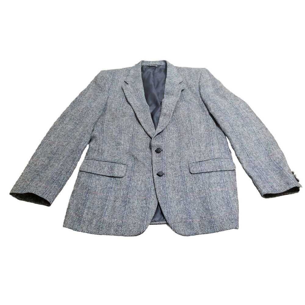 Burberrys Blazer Men Size 42 Gray Tweed Herringbone Wool Sport Coat Made in USA - Picture 1 of 8